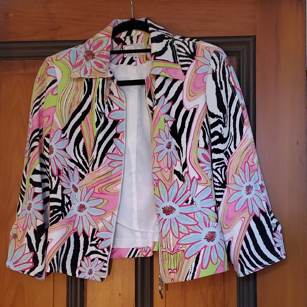 Alberto Makali Pink and Green Blazer with Tropical Print